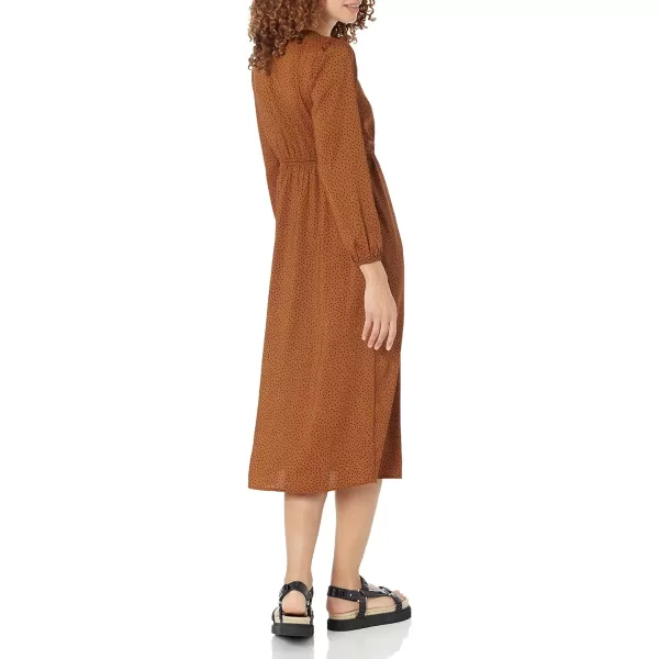 Amazon Essentials Womens Lightweight Georgette Long Sleeve VNeck Midi Dress Available in Plus SizeDark Chestnut Brown Diamond