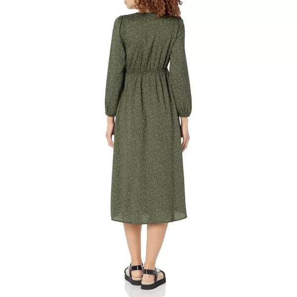 Amazon Essentials Womens Lightweight Georgette Long Sleeve VNeck Midi Dress Available in Plus SizeDark Olive Abstract Animal