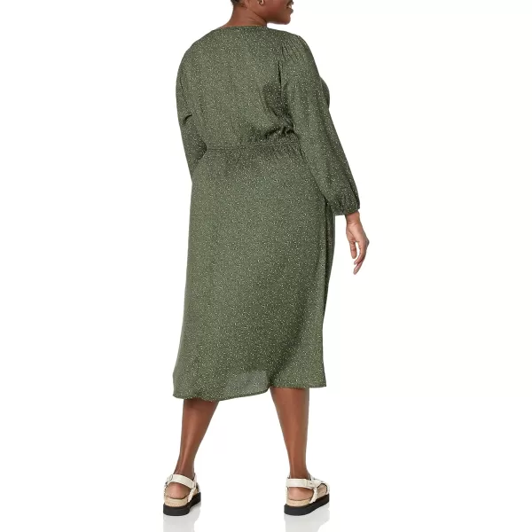 Amazon Essentials Womens Lightweight Georgette Long Sleeve VNeck Midi Dress Available in Plus SizeDark Olive Abstract Animal