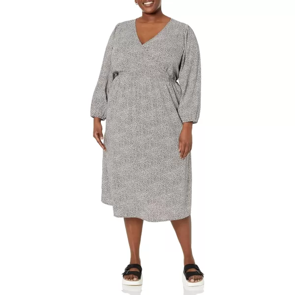 Amazon Essentials Womens Lightweight Georgette Long Sleeve VNeck Midi Dress Available in Plus SizeEspresso Leopard