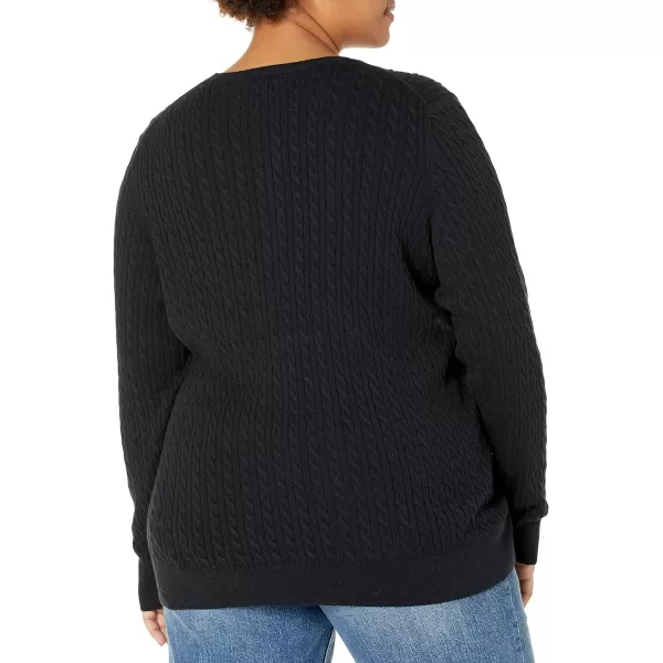 Amazon Essentials Womens Lightweight LongSleeve Cable Crewneck Sweater Available in Plus SizeBlack