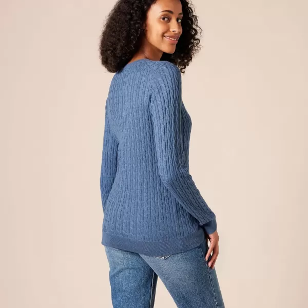 Amazon Essentials Womens Lightweight LongSleeve Cable Crewneck Sweater Available in Plus SizeBlue Heather