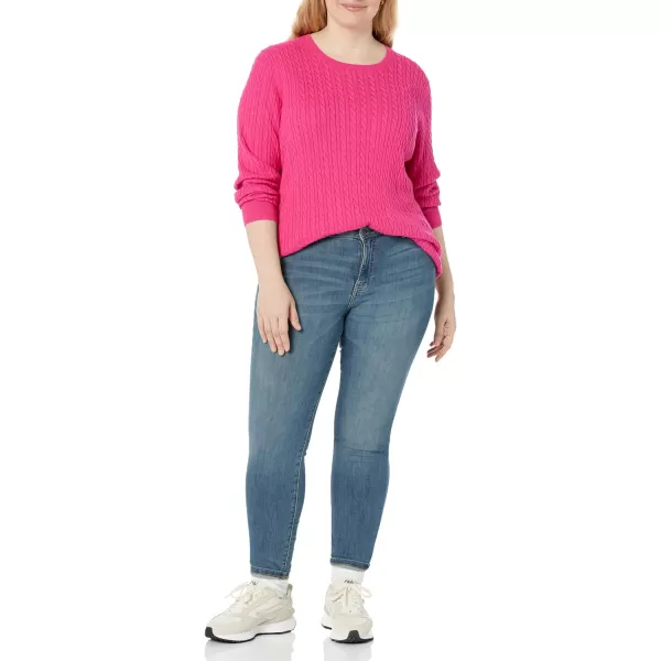 Amazon Essentials Womens Lightweight LongSleeve Cable Crewneck Sweater Available in Plus SizeBright Pink