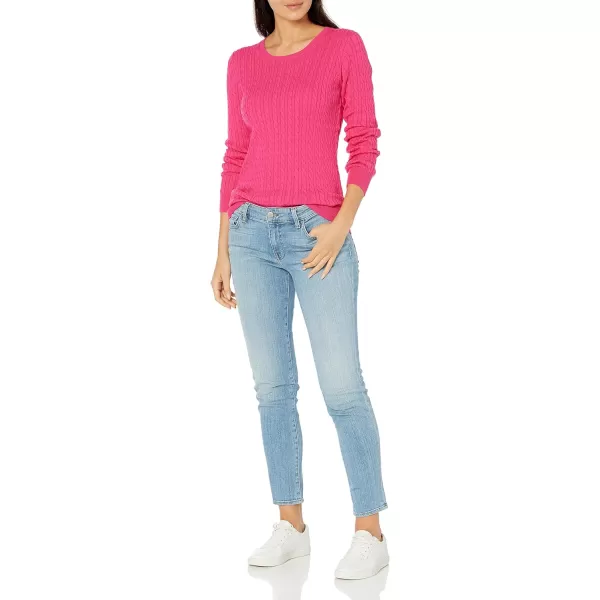 Amazon Essentials Womens Lightweight LongSleeve Cable Crewneck Sweater Available in Plus SizeBright Pink