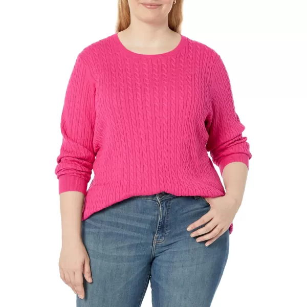 Amazon Essentials Womens Lightweight LongSleeve Cable Crewneck Sweater Available in Plus SizeBright Pink