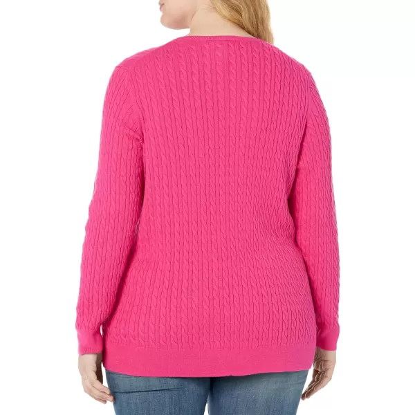 Amazon Essentials Womens Lightweight LongSleeve Cable Crewneck Sweater Available in Plus SizeBright Pink