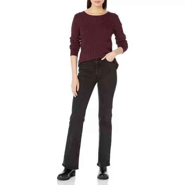 Amazon Essentials Womens Lightweight LongSleeve Cable Crewneck Sweater Available in Plus SizeBurgundy