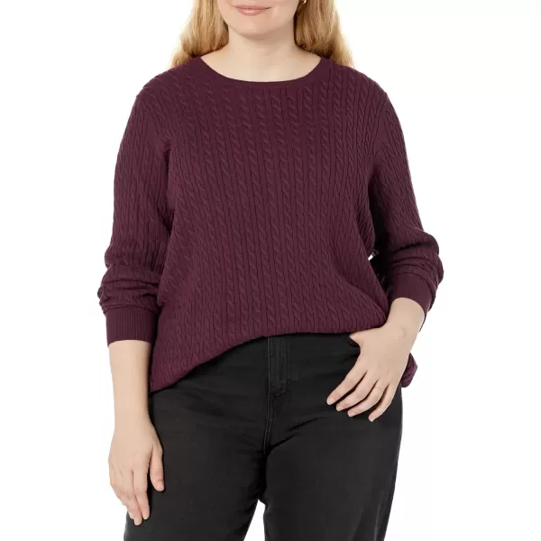 Amazon Essentials Womens Lightweight LongSleeve Cable Crewneck Sweater Available in Plus SizeBurgundy