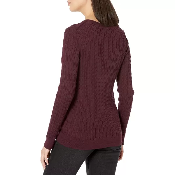 Amazon Essentials Womens Lightweight LongSleeve Cable Crewneck Sweater Available in Plus SizeBurgundy