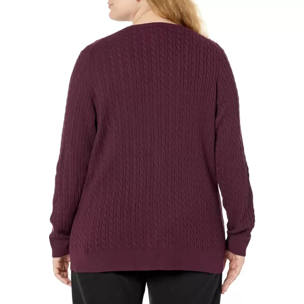 Amazon Essentials Womens Lightweight LongSleeve Cable Crewneck Sweater Available in Plus SizeBurgundy