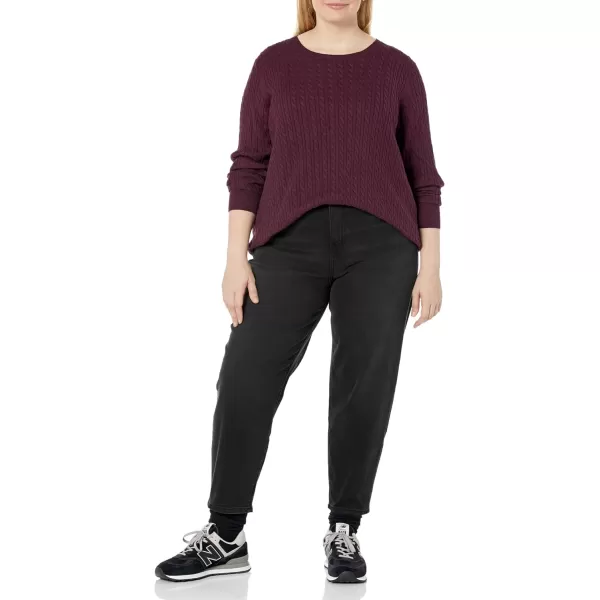 Amazon Essentials Womens Lightweight LongSleeve Cable Crewneck Sweater Available in Plus SizeBurgundy