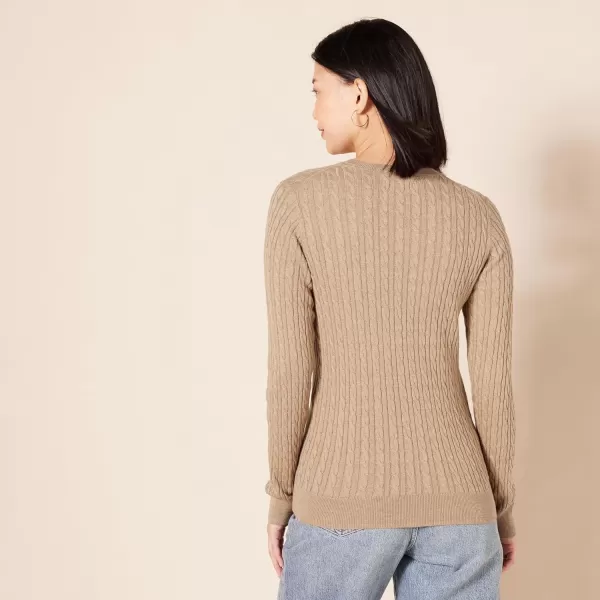 Amazon Essentials Womens Lightweight LongSleeve Cable Crewneck Sweater Available in Plus SizeCamel Heather