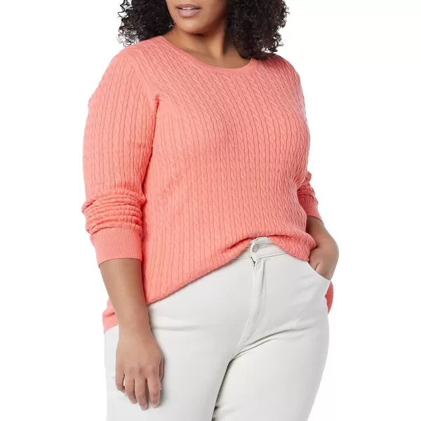 Amazon Essentials Womens Lightweight LongSleeve Cable Crewneck Sweater Available in Plus SizeCoral Pink