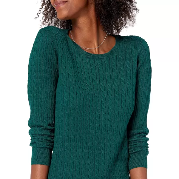 Amazon Essentials Womens Lightweight LongSleeve Cable Crewneck Sweater Available in Plus SizeDark Green