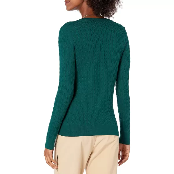 Amazon Essentials Womens Lightweight LongSleeve Cable Crewneck Sweater Available in Plus SizeDark Green