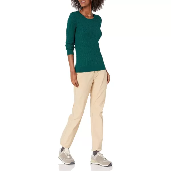 Amazon Essentials Womens Lightweight LongSleeve Cable Crewneck Sweater Available in Plus SizeDark Green