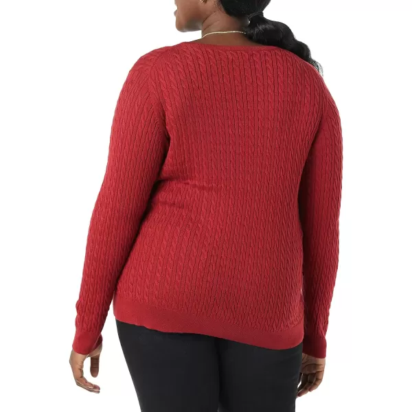 Amazon Essentials Womens Lightweight LongSleeve Cable Crewneck Sweater Available in Plus SizeDark Red