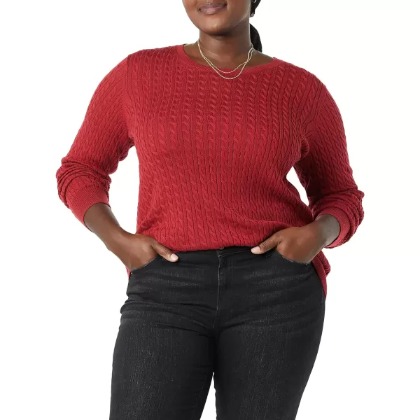 Amazon Essentials Womens Lightweight LongSleeve Cable Crewneck Sweater Available in Plus SizeDark Red