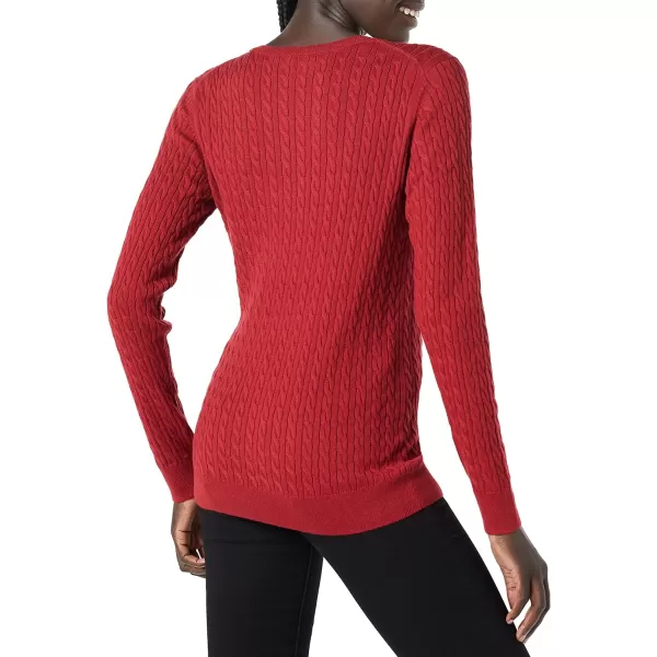 Amazon Essentials Womens Lightweight LongSleeve Cable Crewneck Sweater Available in Plus SizeDark Red