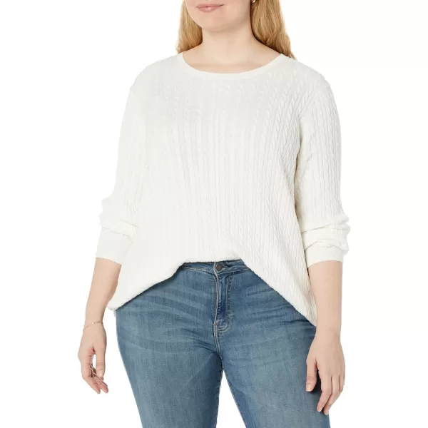 Amazon Essentials Womens Lightweight LongSleeve Cable Crewneck Sweater Available in Plus SizeIvory