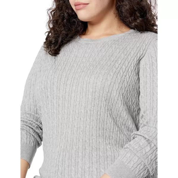 Amazon Essentials Womens Lightweight LongSleeve Cable Crewneck Sweater Available in Plus SizeLight Grey Heather