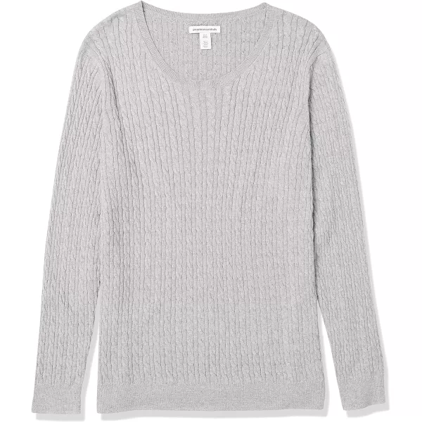 Amazon Essentials Womens Lightweight LongSleeve Cable Crewneck Sweater Available in Plus SizeLight Grey Heather