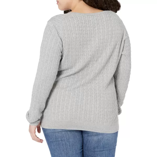 Amazon Essentials Womens Lightweight LongSleeve Cable Crewneck Sweater Available in Plus SizeLight Grey Heather