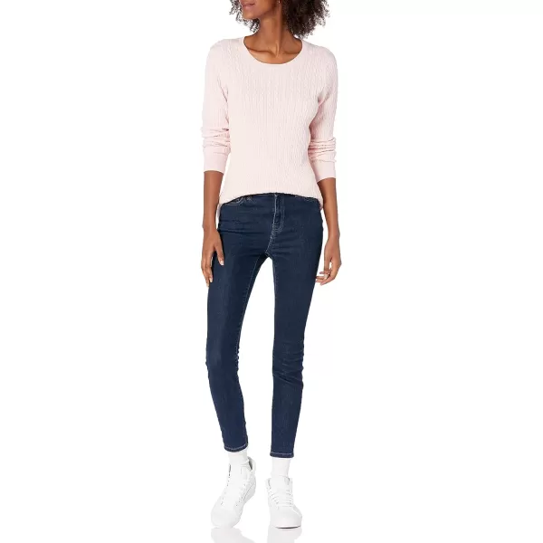 Amazon Essentials Womens Lightweight LongSleeve Cable Crewneck Sweater Available in Plus SizeLight Pink