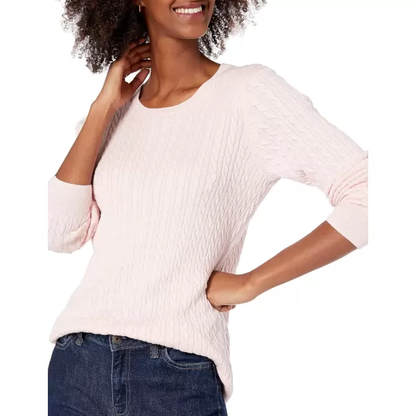 Amazon Essentials Womens Lightweight LongSleeve Cable Crewneck Sweater Available in Plus SizeLight Pink