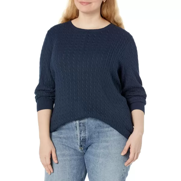 Amazon Essentials Womens Lightweight LongSleeve Cable Crewneck Sweater Available in Plus SizeNavy