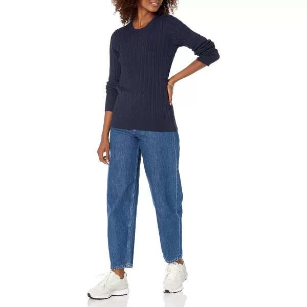 Amazon Essentials Womens Lightweight LongSleeve Cable Crewneck Sweater Available in Plus SizeNavy