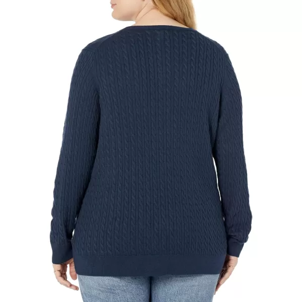 Amazon Essentials Womens Lightweight LongSleeve Cable Crewneck Sweater Available in Plus SizeNavy