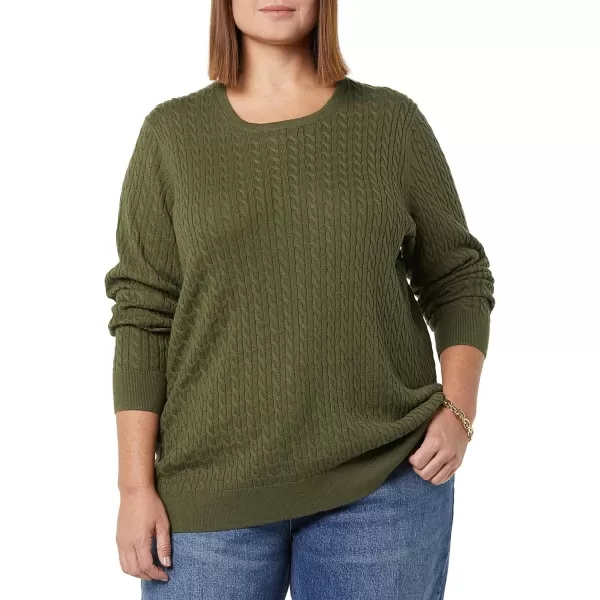 Amazon Essentials Womens Lightweight LongSleeve Cable Crewneck Sweater Available in Plus SizeOlive