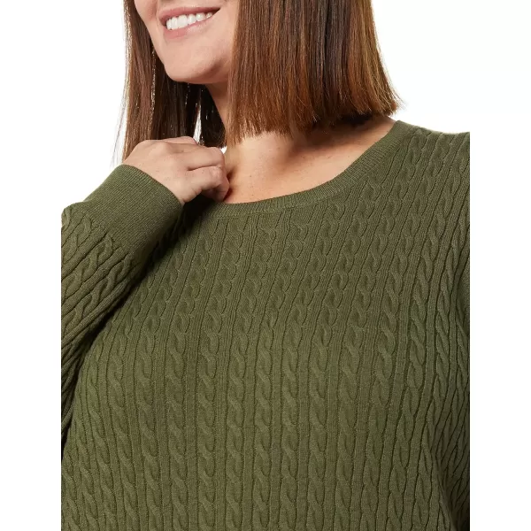 Amazon Essentials Womens Lightweight LongSleeve Cable Crewneck Sweater Available in Plus SizeOlive