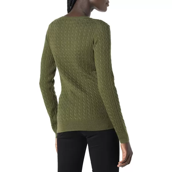 Amazon Essentials Womens Lightweight LongSleeve Cable Crewneck Sweater Available in Plus SizeOlive