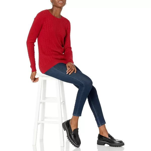 Amazon Essentials Womens Lightweight LongSleeve Cable Crewneck Sweater Available in Plus SizeRed