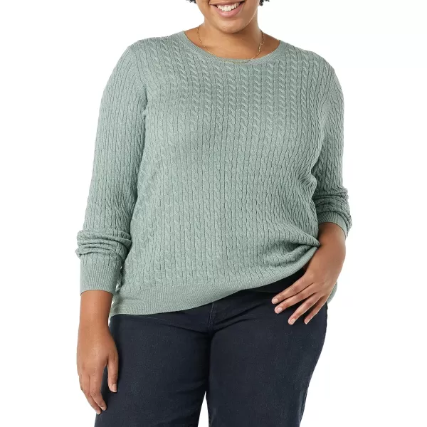 Amazon Essentials Womens Lightweight LongSleeve Cable Crewneck Sweater Available in Plus SizeSage Green Heather