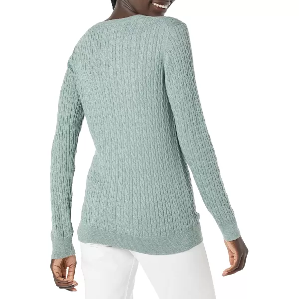 Amazon Essentials Womens Lightweight LongSleeve Cable Crewneck Sweater Available in Plus SizeSage Green Heather