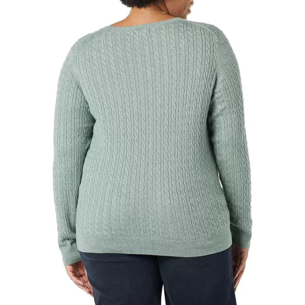 Amazon Essentials Womens Lightweight LongSleeve Cable Crewneck Sweater Available in Plus SizeSage Green Heather