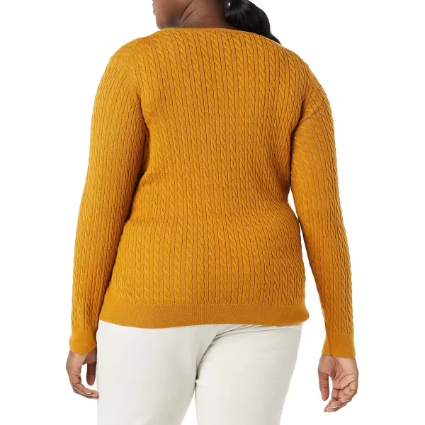 Amazon Essentials Womens Lightweight LongSleeve Cable Crewneck Sweater Available in Plus SizeTobacco Brown