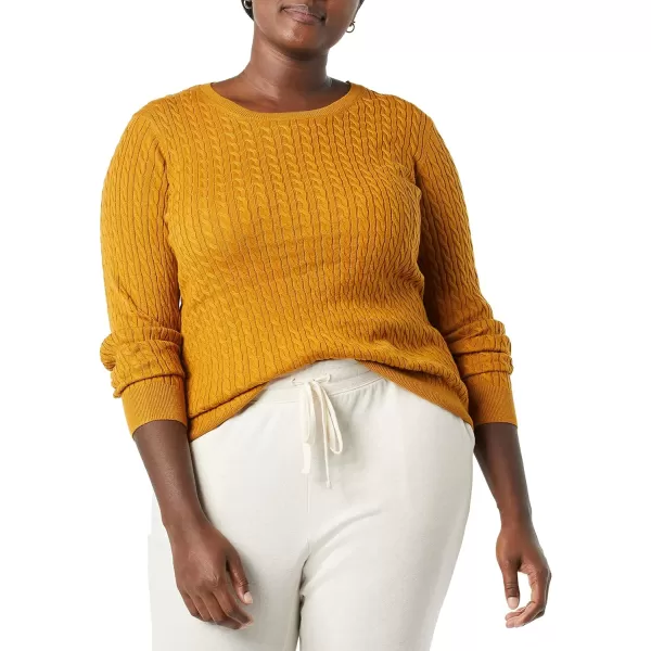 Amazon Essentials Womens Lightweight LongSleeve Cable Crewneck Sweater Available in Plus SizeTobacco Brown