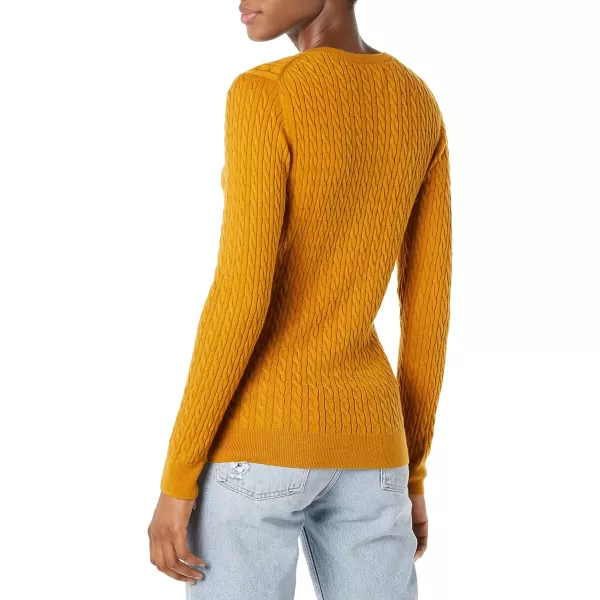 Amazon Essentials Womens Lightweight LongSleeve Cable Crewneck Sweater Available in Plus SizeTobacco Brown