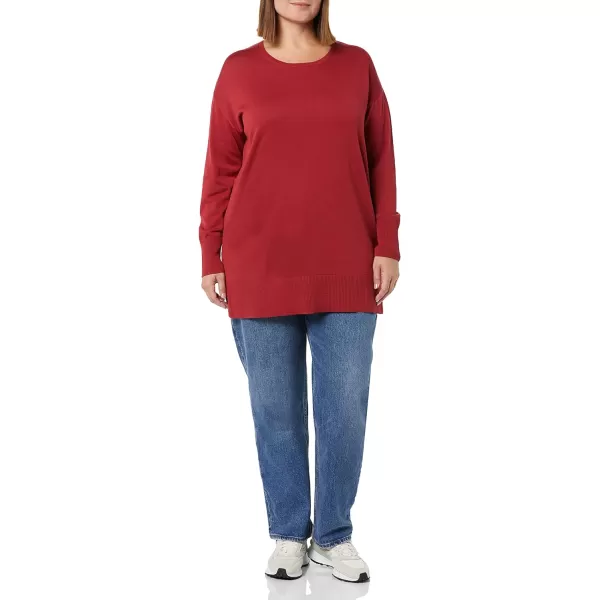 Amazon Essentials Womens Lightweight LongSleeve Crew Neck Tunic Sweater Available in Plus SizeDark Red