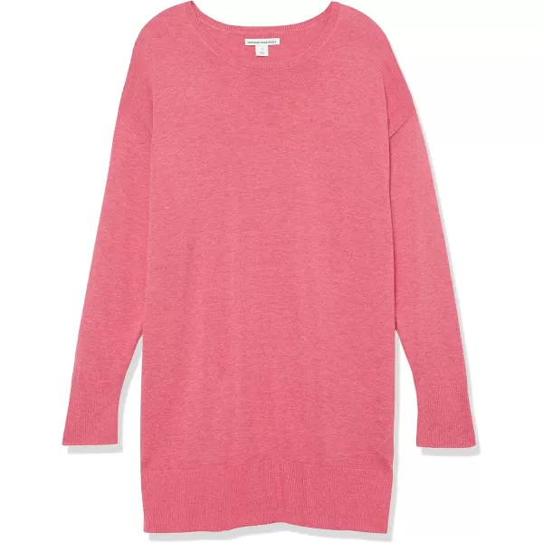 Amazon Essentials Womens Lightweight LongSleeve Crew Neck Tunic Sweater Available in Plus SizePink Heather