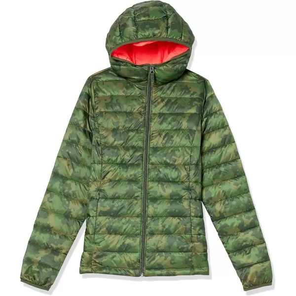 Amazon Essentials Womens Lightweight LongSleeve FullZip WaterResistant Packable Hooded Puffer JacketGreen Camo
