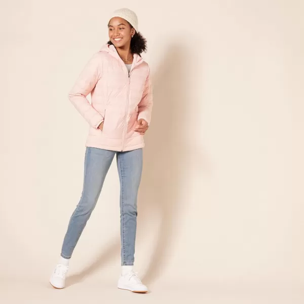 Amazon Essentials Womens Lightweight LongSleeve FullZip WaterResistant Packable Hooded Puffer JacketLight Pink