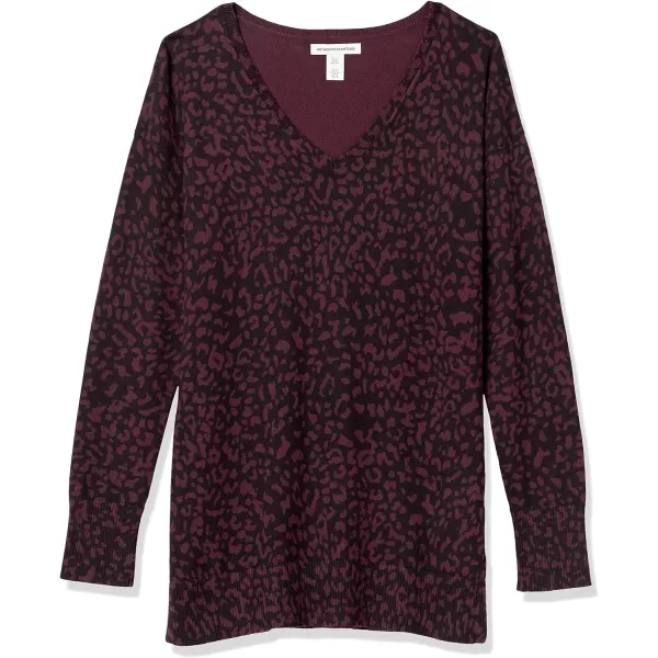 Amazon Essentials Womens Lightweight LongSleeve VNeck Tunic Sweater Available in Plus SizeBlack Animal Print