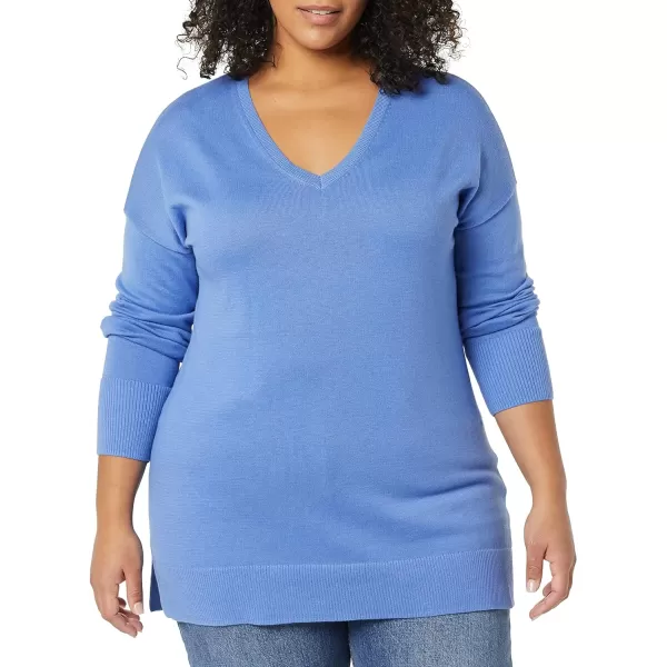 Amazon Essentials Womens Lightweight LongSleeve VNeck Tunic Sweater Available in Plus SizeBlue