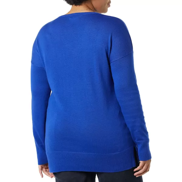 Amazon Essentials Womens Lightweight LongSleeve VNeck Tunic Sweater Available in Plus SizeBright Blue