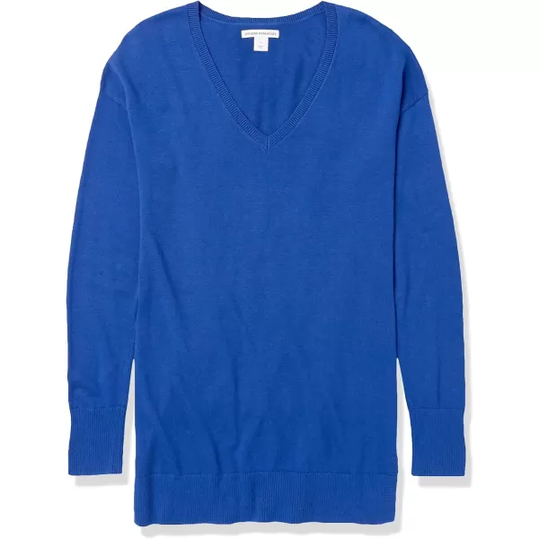 Amazon Essentials Womens Lightweight LongSleeve VNeck Tunic Sweater Available in Plus SizeBright Blue